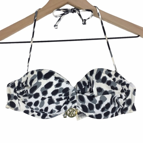 VICTORIA’S SECRET Bikini Top Halter Tie Neck Animal Print Leopard Cheetah 32B - Picture 1 of 15
